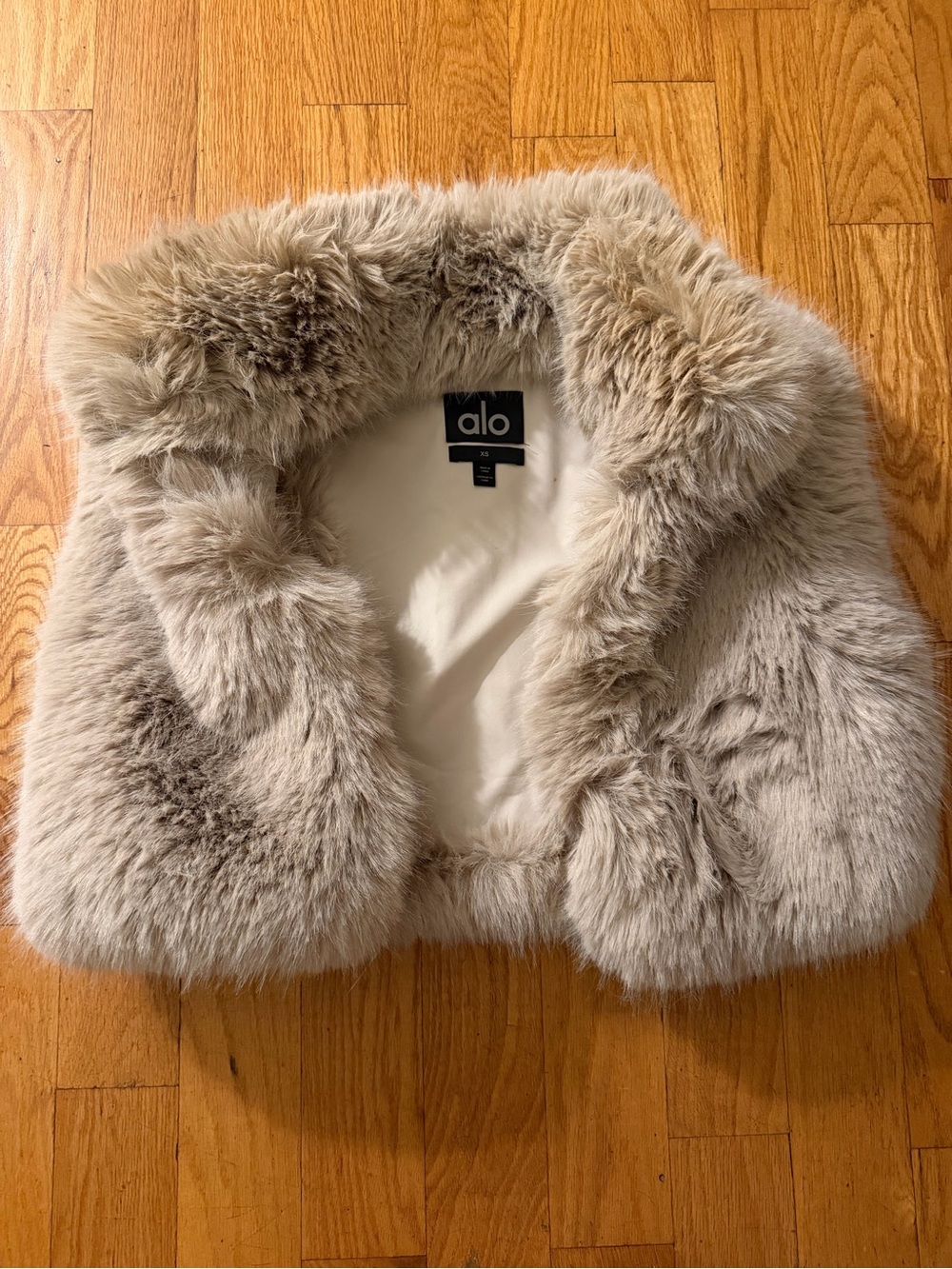 ALO Yoga Kids Faux Fur Cropped Jacket in Light Taupe